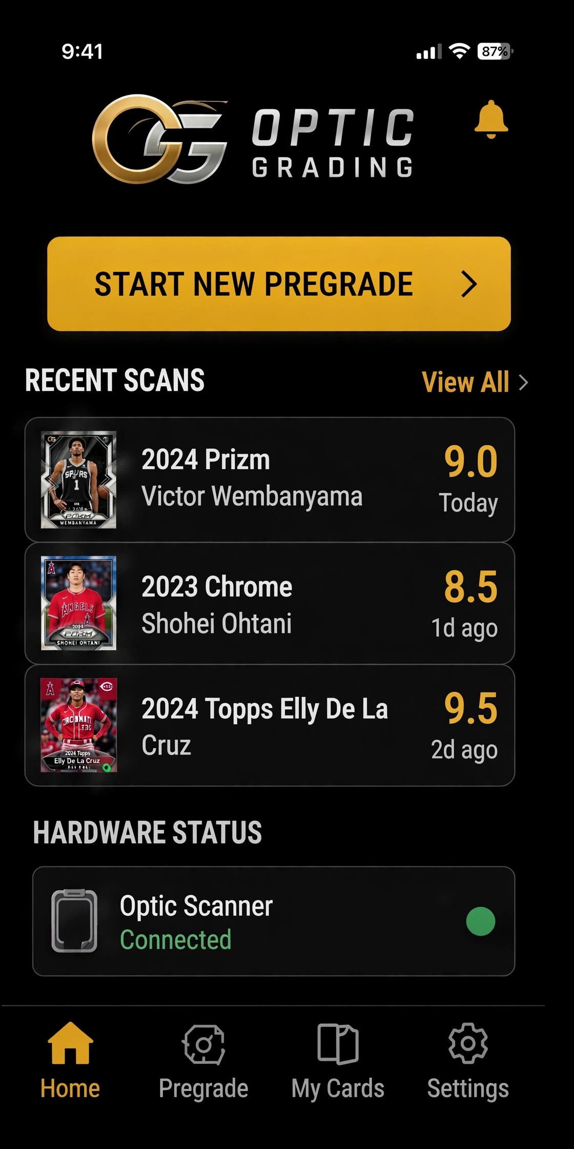 Optic Grading app: Home